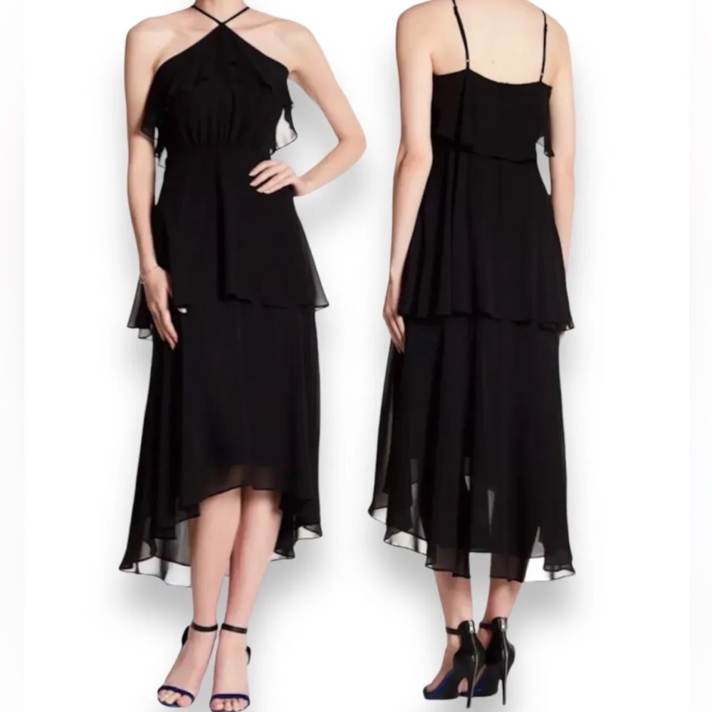 NWT CeCe black formal long halter neck dress sz6